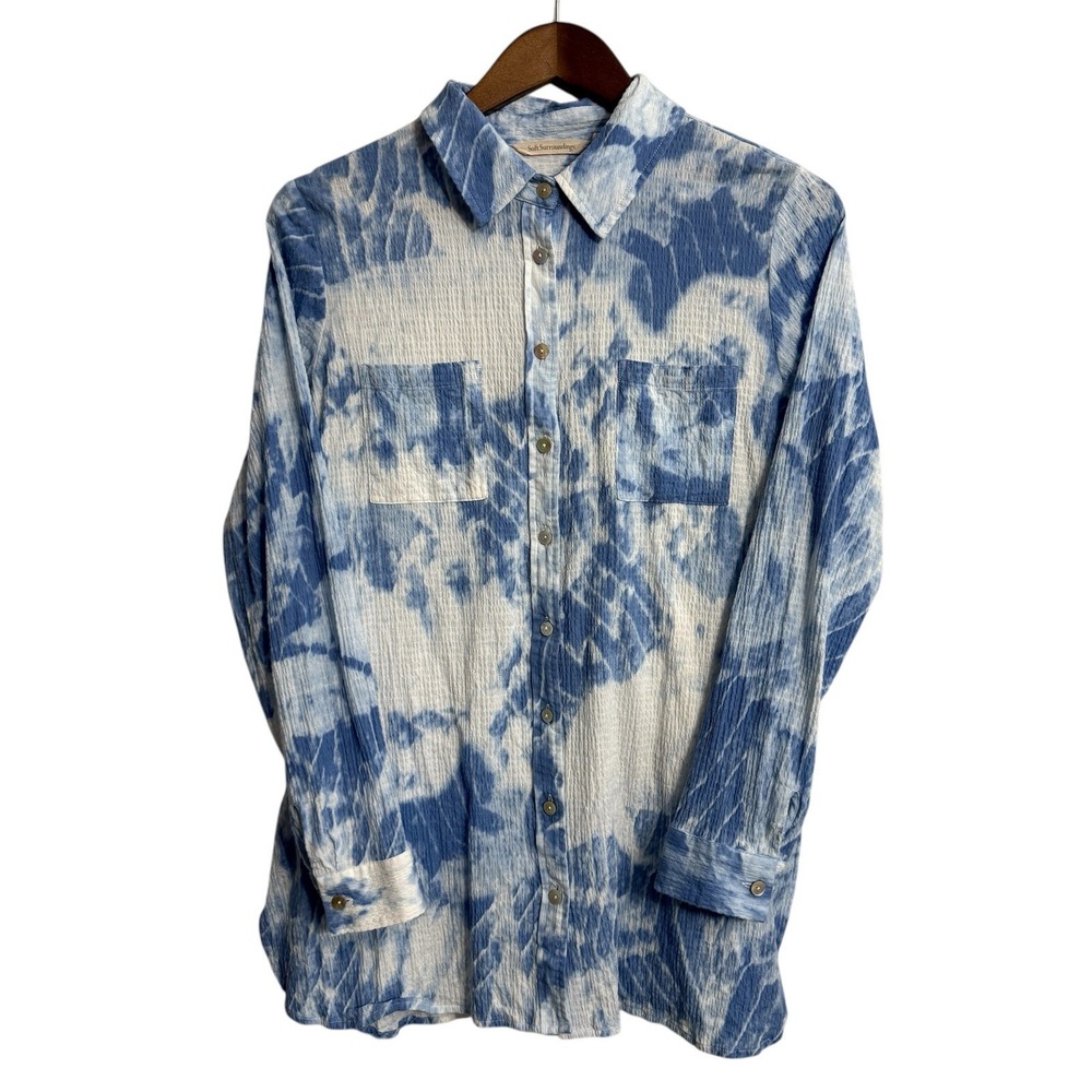 Soft Surroundings tunic top women's medium Seika gauzy beach coastal buttons